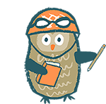 Pitch Wars owl holding a book and pencil